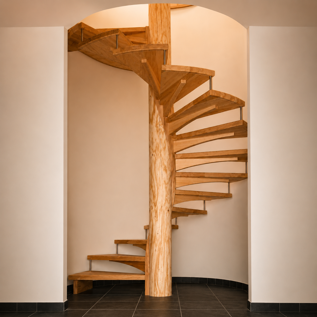 Escalier hélicoïdal avec élément central en bois - Escaliers Léon